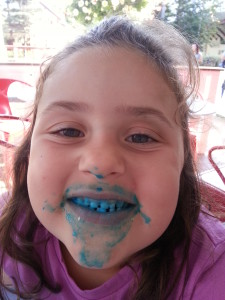 Brenna enjoying some blue ice cream